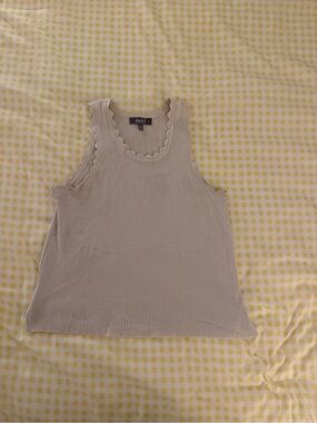 Scalloped Ribbed Tank Top in Light Beige